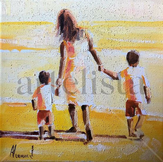 Madre e hijos Oil Canvas Figure Painting