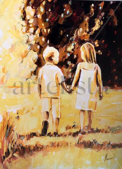 Paseo de primavera Oil Canvas Figure Painting