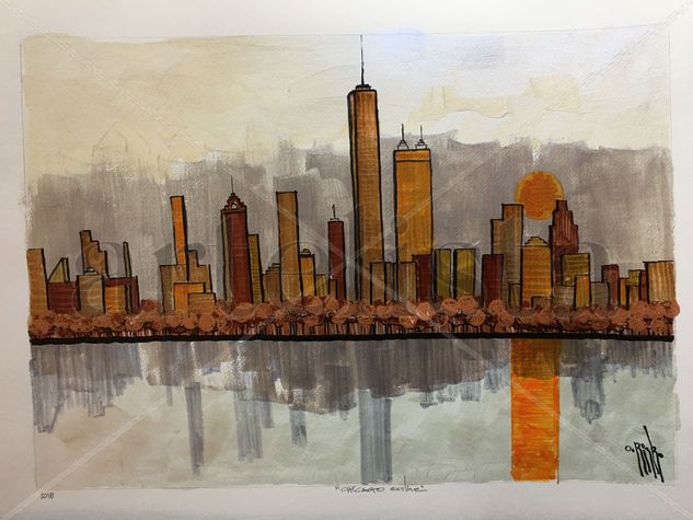 Chicago Skyline  (Papel con acrilico) Acrílico Papel Paisaje