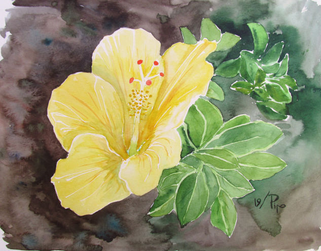 hibisco amarillo Watercolour Paper Floral Painting