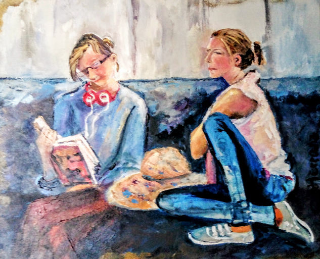 Chicas en el aeropuerto Acrylic Canvas Figure Painting