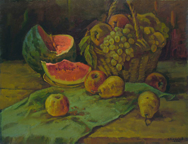 Still life with water melon and fruits Oil Canvas Still Life Paintings