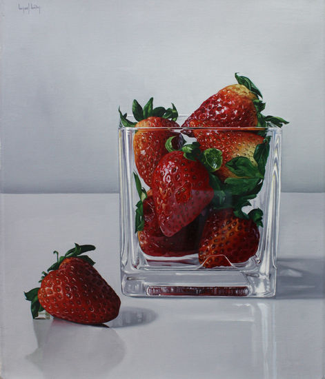 "Frutillas y vaso" Oil Canvas Still Life Paintings