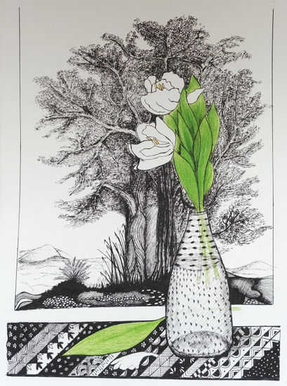 Naturaleza 5 Ink Paper Still Life Paintings