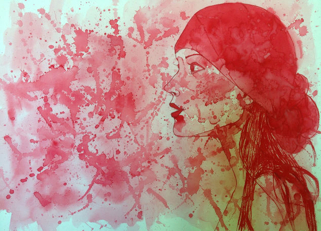 Mujer con pañuelo rojo Watercolour Paper Portrait