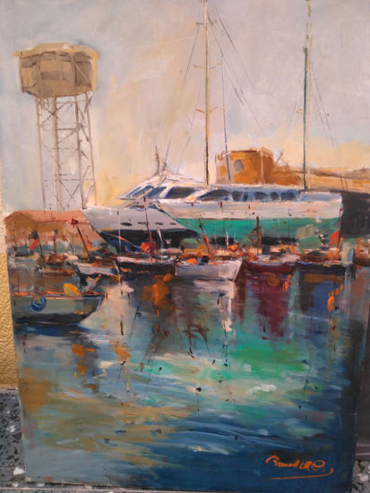 Puerto de pescadores de Barcelona Oil Canvas Marine Painting