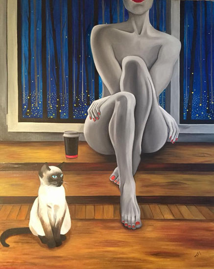 La chica con el gato Oil Canvas Nude Paintings