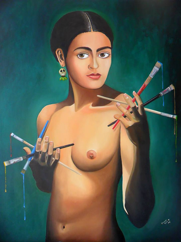 La joven Frida con pinceles