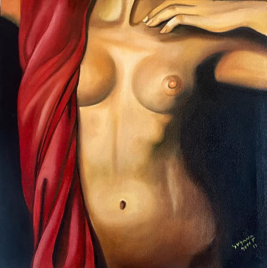 Alejandra en rojo Oil Canvas Nude Paintings