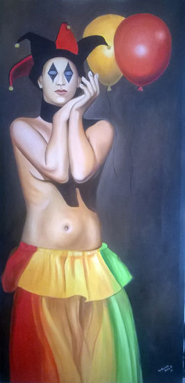 Arlequina con globos Oil Canvas Figure Painting