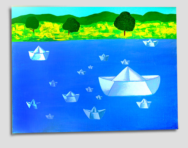 Paper Boat 2 Acrylic Canvas Marine Painting