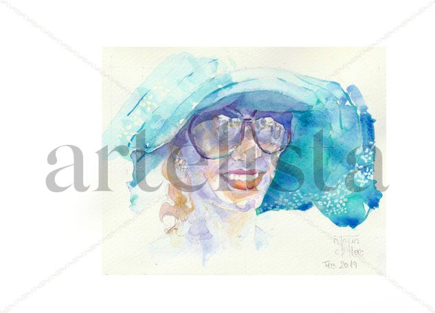 Señora con gafas de sol Watercolour Card Portrait