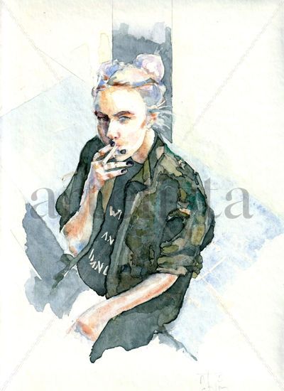 Fumando Watercolour Card Portrait