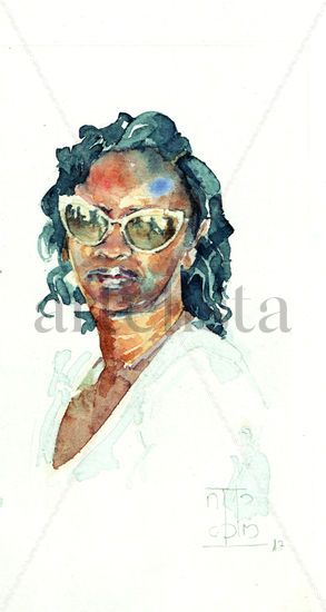 Señora con gafas de sol Watercolour Card Portrait