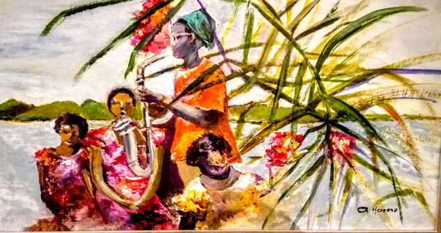 Músico senegalés en barca Acrylic Canvas Figure Painting