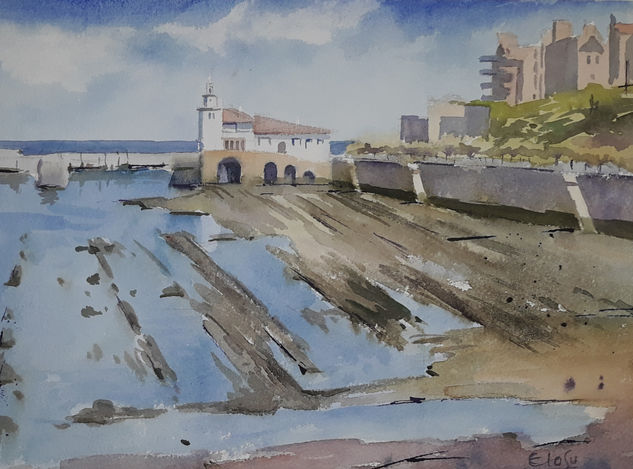 Bajamar en Arriluce Watercolour Paper Marine Painting