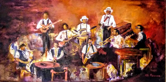 Banda de Jazz Acrylic Canvas Figure Painting