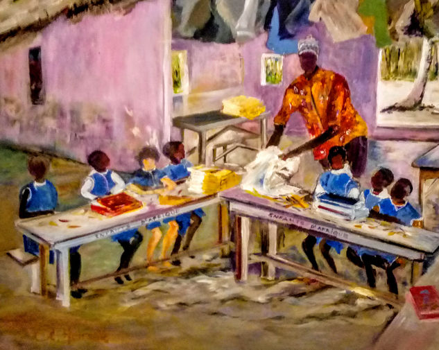 Niños en clase Acrylic Canvas Figure Painting