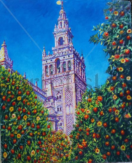 Giralda de Sevilla Oil Panel Landscaping