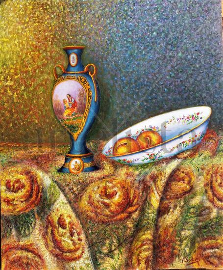 Bodegón con jarrón y frutas Oil Panel Still Life Paintings