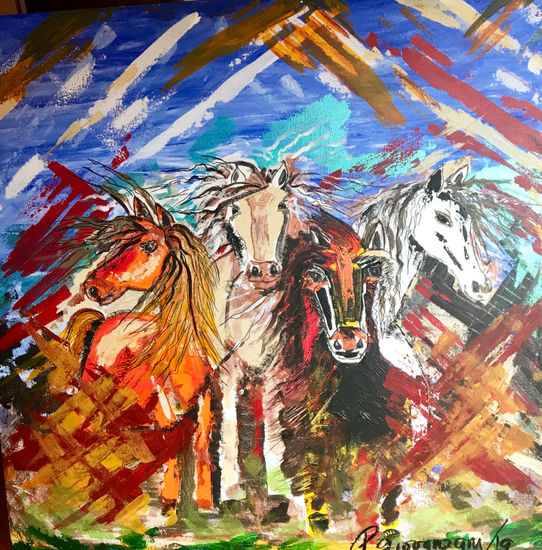 Caballos Acrylic Canvas Animals