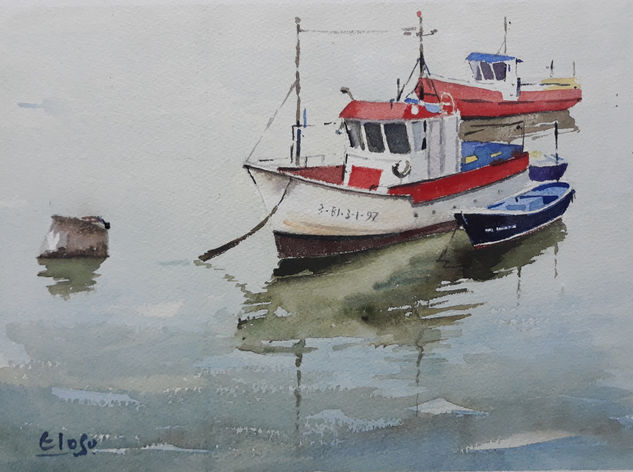 Pesquero blanco en Santurtzi Watercolour Paper Marine Painting