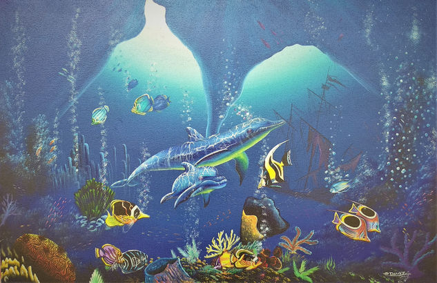 delfines en cueva submarina Oil Canvas Marine Painting