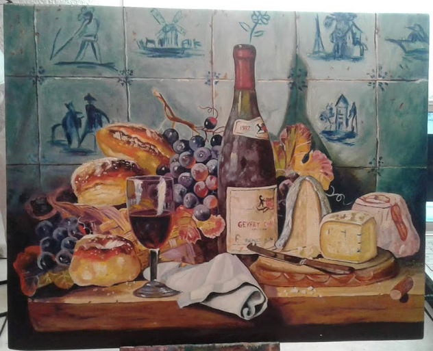 vino, queso y pan