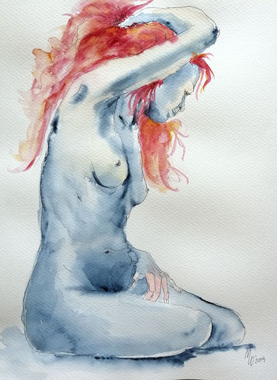 Mujer de pelo rojo Acuarela Papel Desnudos