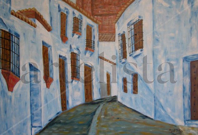 Calle de ronda con iglesia al fondo Oil Canvas Landscaping