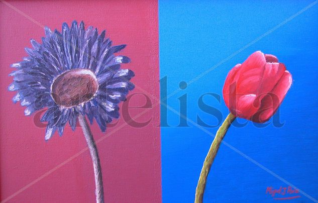 A dúo Oil Canvas Floral Painting