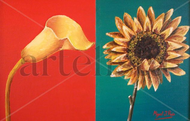 Lirio de agua y girasol Oil Canvas Floral Painting