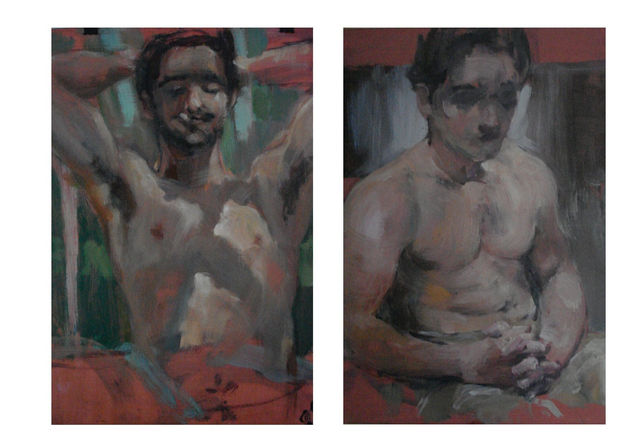 loteVII _retrato Javier Gomez_retrato Julio Diaz Oil Panel Figure Painting