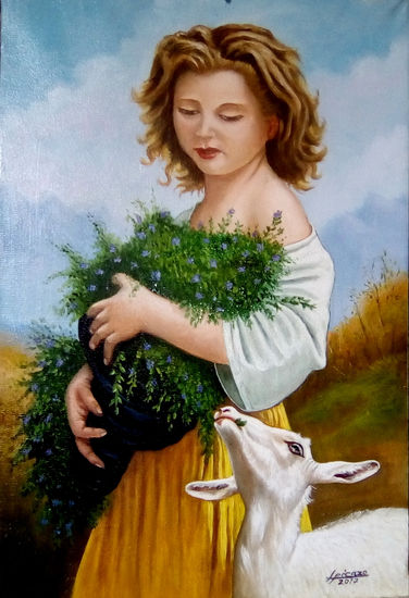 joven con cabra 40x55 Óleo Lienzo Figura