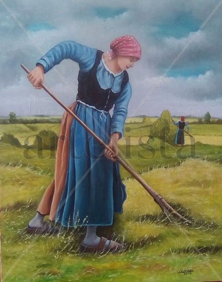 recogiendo heno 65x50 Oil Canvas Figure Painting