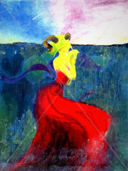 Red Mermaid Acrylic Card Marine Painting