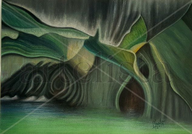 Green Caves Pastel Papel Paisaje