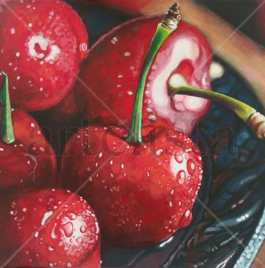 Detalle de cerezas Acrylic Canvas Still Life Paintings