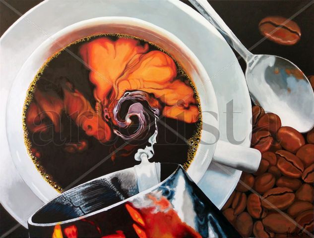 Café cubano con leche Acrylic Canvas Still Life Paintings