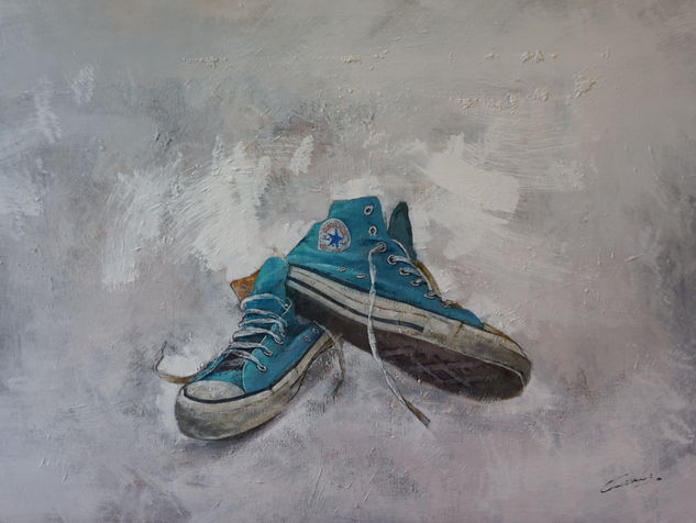 Where are my old boots II ? Oil Panel Still Life Paintings