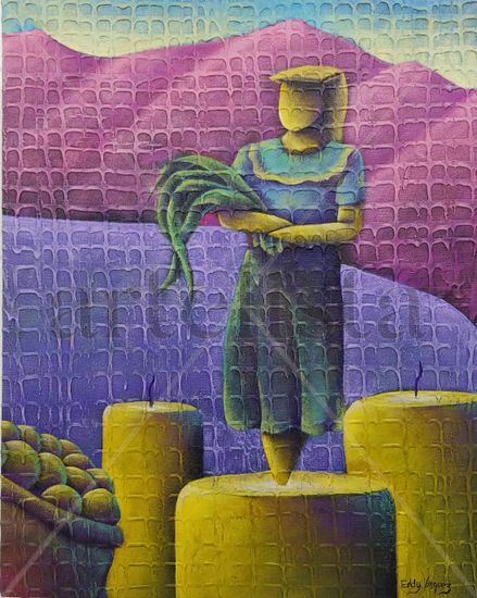 Mujer trabajadora Acrylic Textile Figure Painting