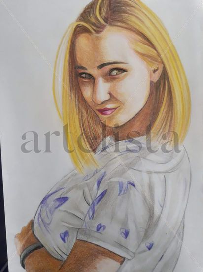 красивая девушка - Chica coqueta Pencil (coloured) Paper Portrait