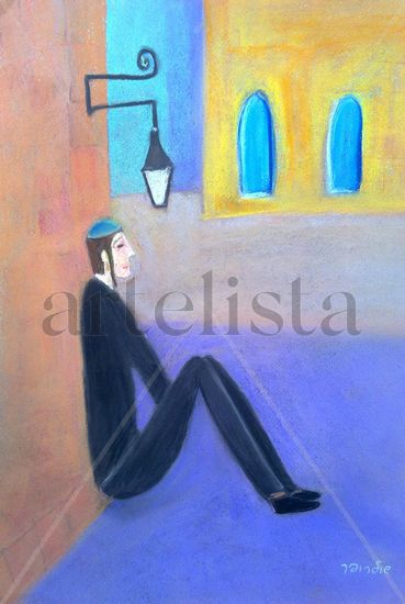 muchacho pensativo Pastel Paper Figure Painting