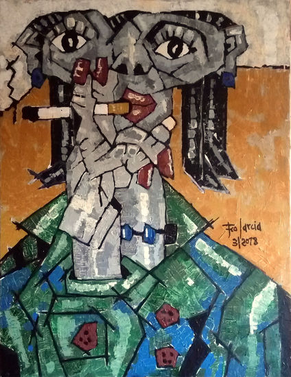 MUJER FUMANDO Watercolour Canvas Figure Painting