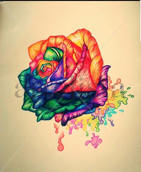 Rosa de colores Mixed Media