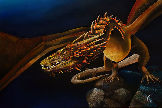 Smaug rumbo a Erebor. Óleo Lienzo Animales