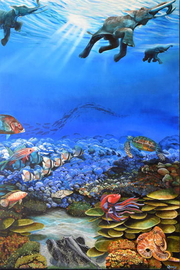 Elefantes en el mar de Andamán Oil Canvas Marine Painting