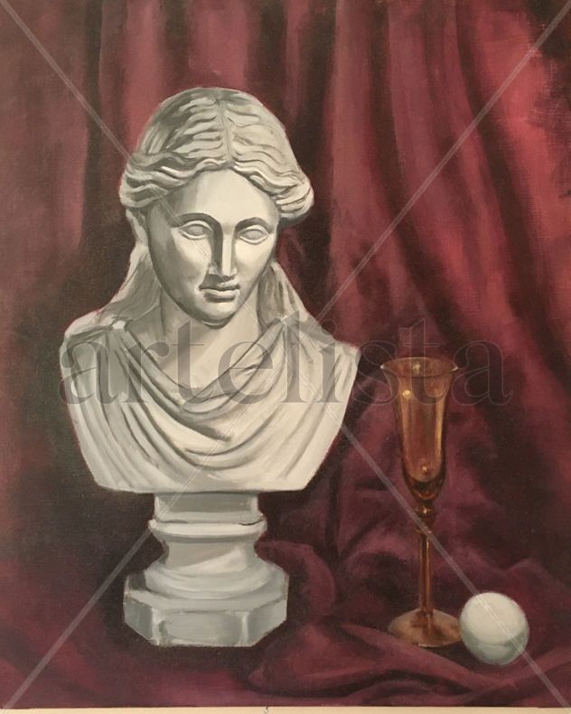 pintura bodegon busto yeso
