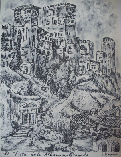 Rincones de Granada-1-Vista de la Alhambra Ink