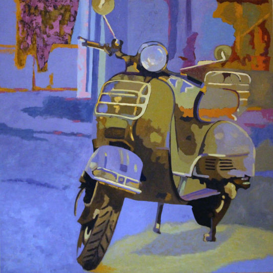 La vespa de la calle Ayala II Oil Panel Landscaping